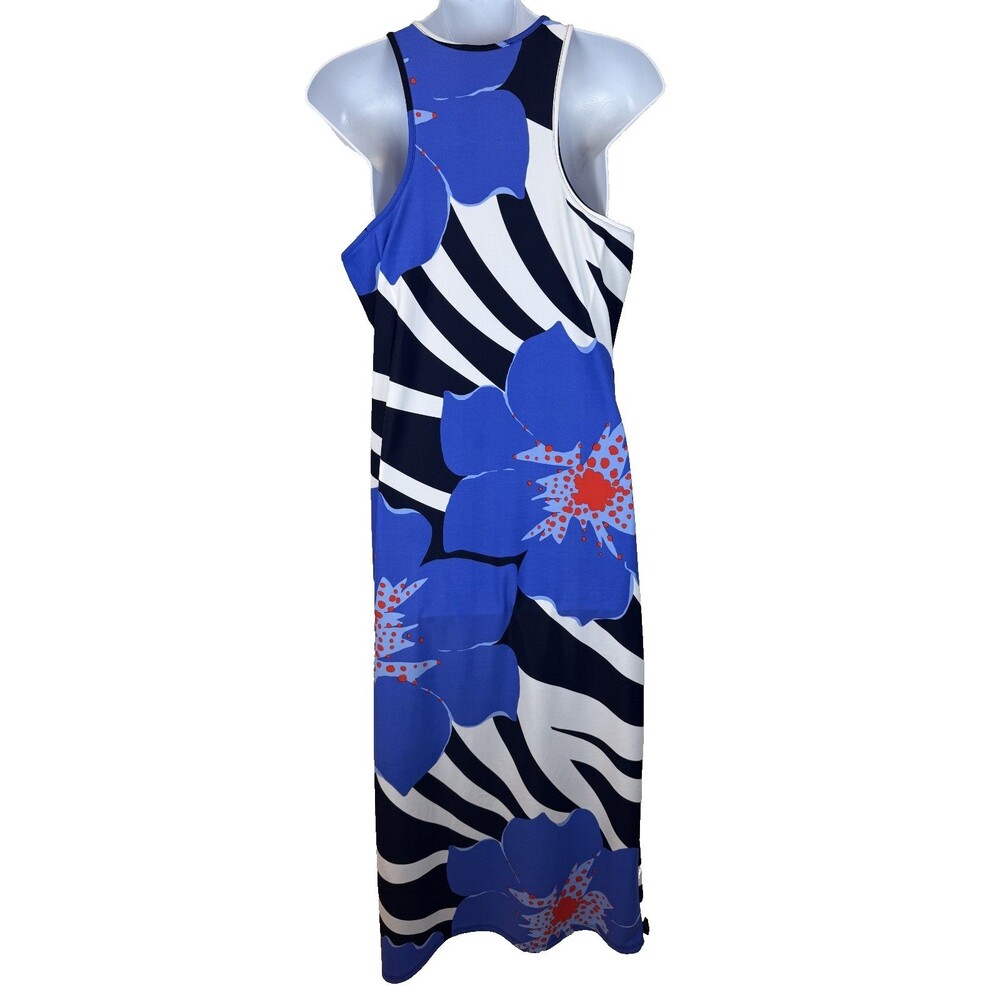 Jude Connally Dress Small Jude Cloth Racerback Zebra Floral Midi Front Slit Blue - Picture 2 of 9